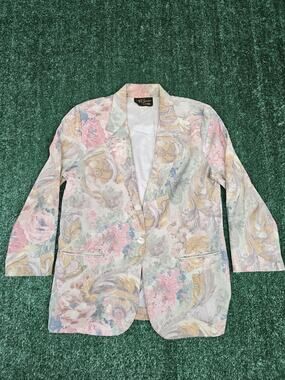 Vintage Toni Garment Blazer Womens Small Pastel Floral Painted 80s USA Slouchy